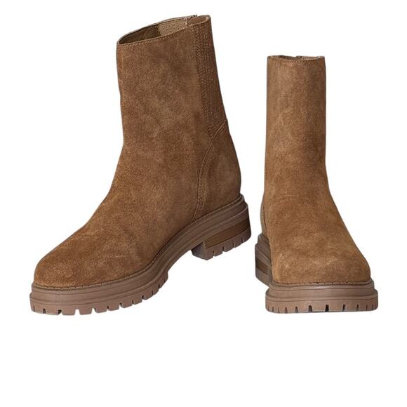 Chelsea Boot Calvin Klein 'Greg' Suede Size 9M Cognac Brown Lug sole tall - Picture 2 of 10